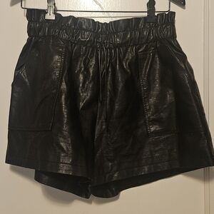 Black Faux Leather Women's Shorts